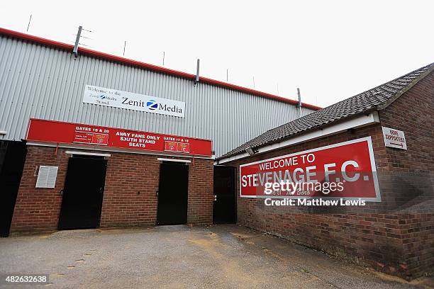 General view of the Lamax stadium ahead of a pre-season friendly match between Stevenage and Tottenham Hotspur XI at the Lamax Stadium on August 1,...