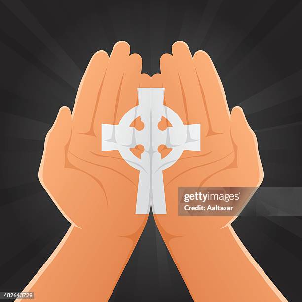celtic cross painted on hands - baptism stock illustrations