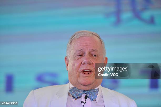 Jim Rogers, American businessman, investor and author, attends a forum of Cheuk Yu Property on August 1, 2015 in Hefei, Anhui Province of China.