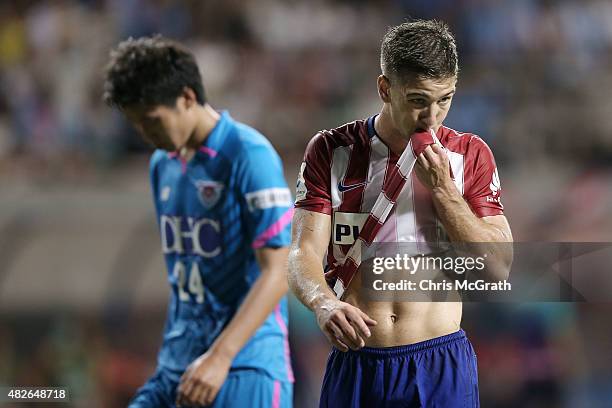 Luciano Vietto of Atletico Madrid reacts after missing a shot at goal against Sagan Tosu F.C. During the friendly match between Atletico Madrid and...