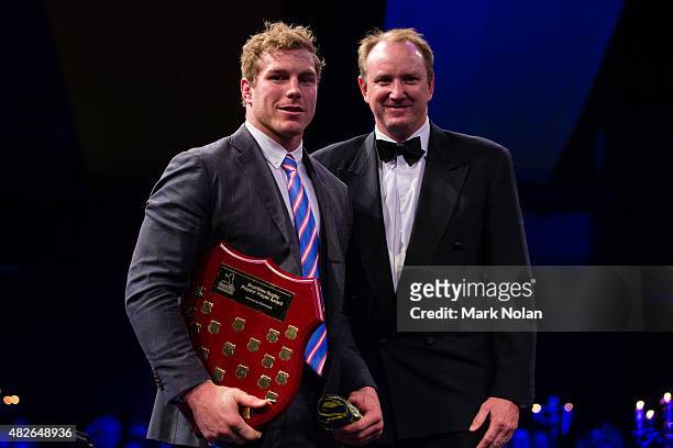 David Pocock recieves the players player award during the 2015 Brumby Presentation Dinner at the AIS on August 1, 2015 in Canberra, Australia.
