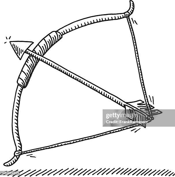 bow and arrow symbol drawing - bow arrow stock illustrations