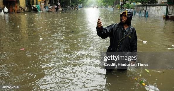 Waterlogging after heavy rain at Amherst Street on August 1, 2015 in