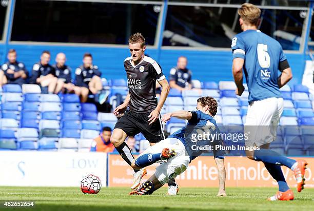 Jamie Vardy of Leicester City in action with Jonathan Spector of Birmingham City during the pre-season friendly between Birmingham City and Leicester...