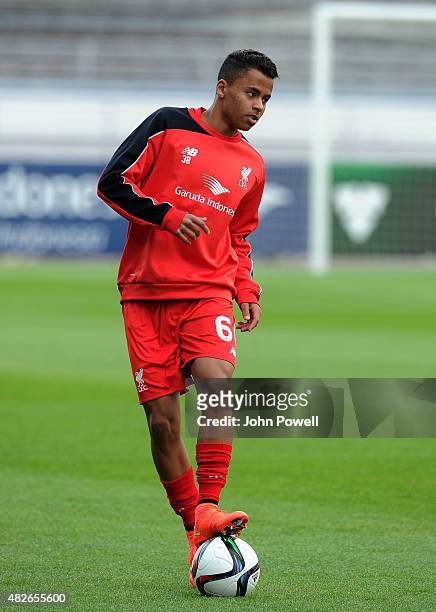 Allan Rodrigues de Souza of Liverpool FC in action before the pre season friendly against HJK Helsinki at Olympic Stadium on August 1, 2015 in...