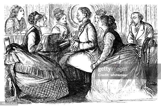 victorian ladies applauding a pianist - grand piano inside stock illustrations