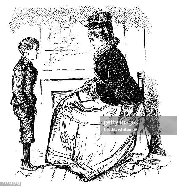 victorian lady talking to a small boy - asking mom stock illustrations