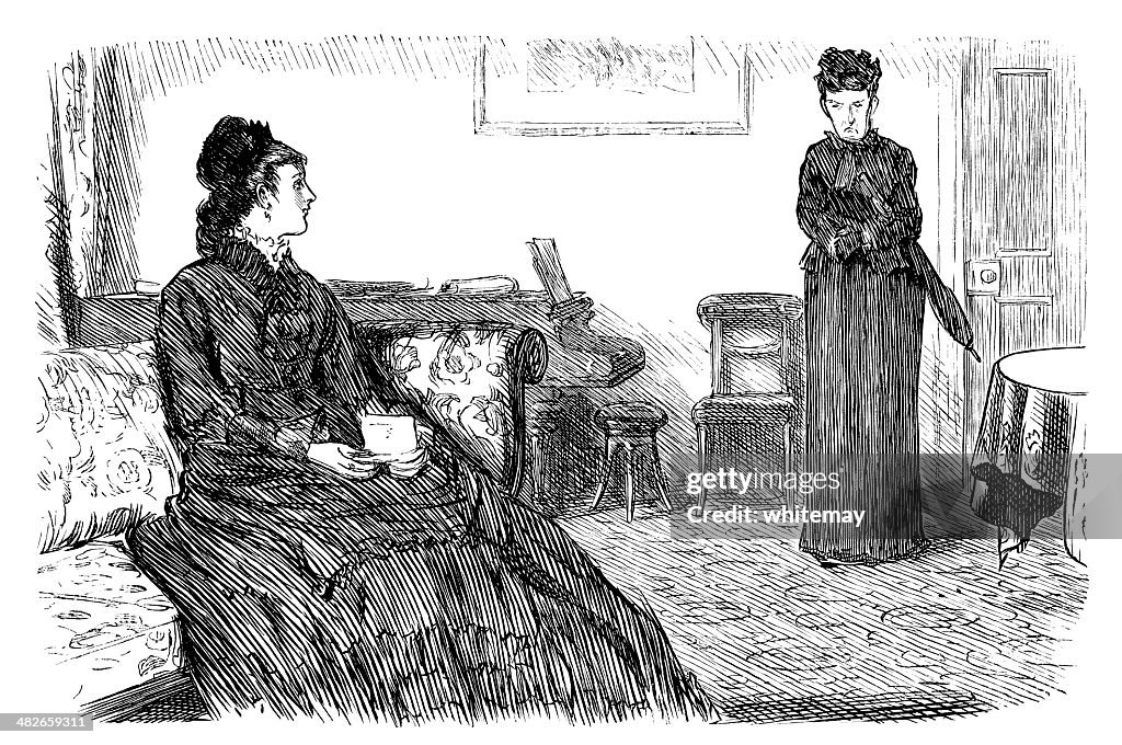 Victorian lady interviewing a prospective parlour-maid