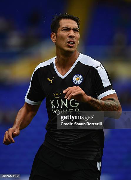 Leonardo Ulloa of Leicester City during the Pre-Season Friendly match between Birmingham City and Leicester City at St Andrews on August 1, 2015 in...