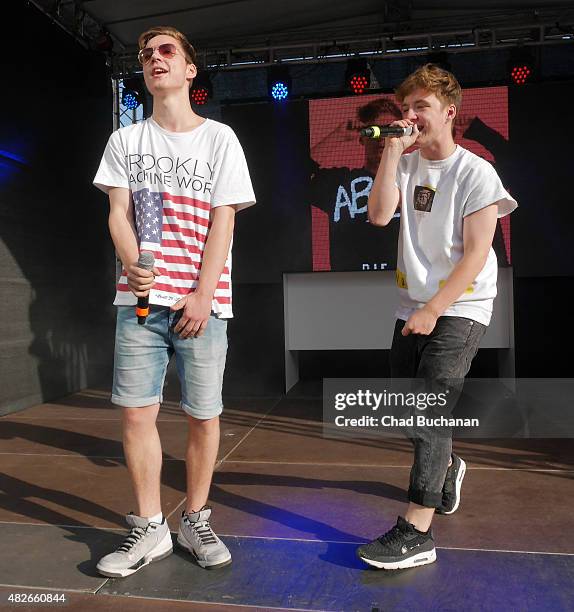 YouTube stars Heiko und Roman Lochmann of DieLochis perform at the Alexa am Alexanderplatz shopping center on August 1, 2015 in Berlin, Germany.