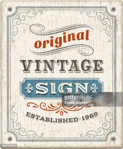 illustrazioni stock, clip art, cartoni animati e icone di tendenza di cartello in legno vintage - striscione segnale