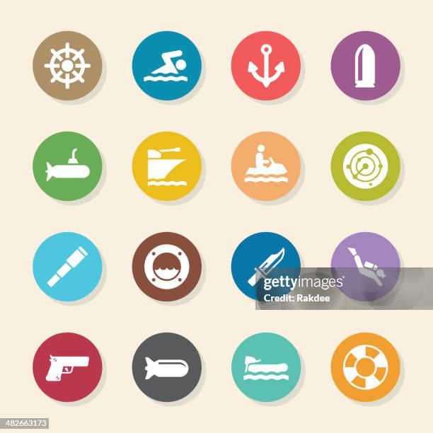 navy-icons-farbe kreis serie - schiffs steuer stock-grafiken, -clipart, -cartoons und -symbole