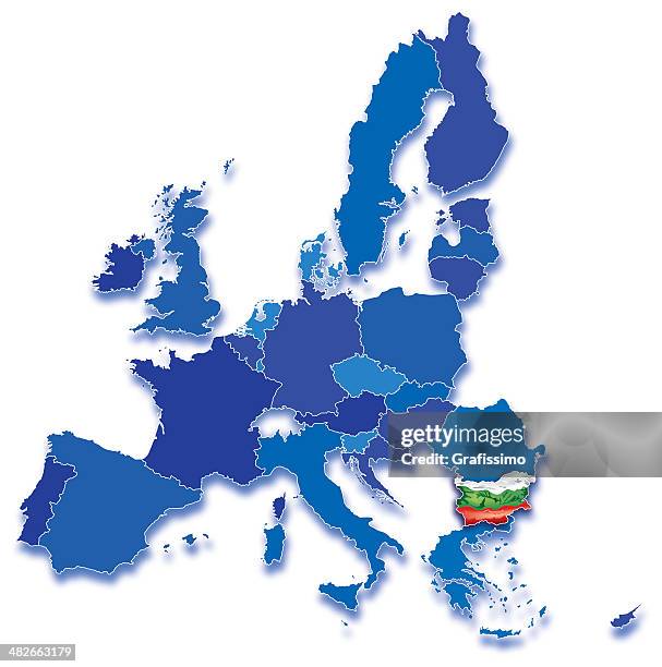 bulgaria on map of european community - bulgarien stock illustrations