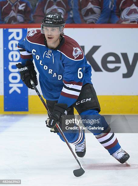 Colorado defenseman Andre Benoit skated before the game. The Colorado Avalanche hosted the New York Rangers Thursday night, April 3, 2014 at the...