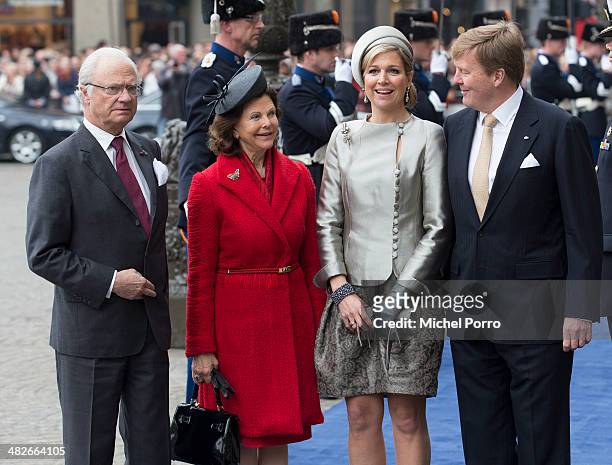 King Carl XVI Gustaf of Sweden, Queen Silvia of Sweden, Queen Maxima of The Netherlands and King Willem-Alexander of The Netherlands pose at the...