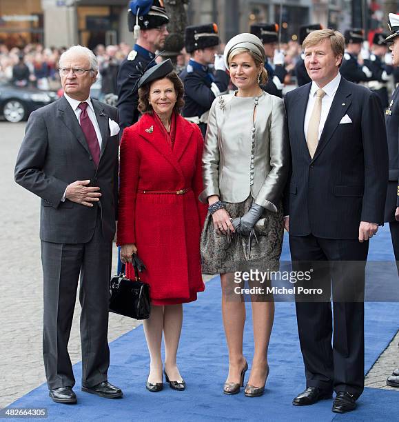 King Carl XVI Gustaf Of Sweden, Queen Silvia of Sweden, Queen Maxima of The Netherlands and King Willem-Alexander of The Netherlands pose at the...