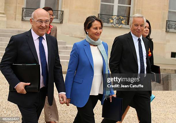 Michel Sapin, french Minister of Budget, Segolene Royal, french Minister of Ecology, Sustainable Development and Energy and Francois Rebsamen, french...