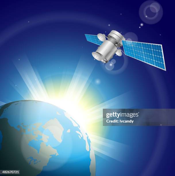 stockillustraties, clipart, cartoons en iconen met satellite in space - satellite tracks