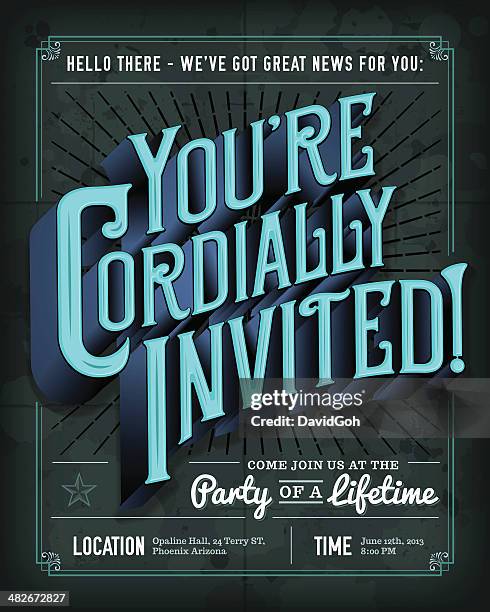 stockillustraties, clipart, cartoons en iconen met vintage typescript invitation - uitnodiging