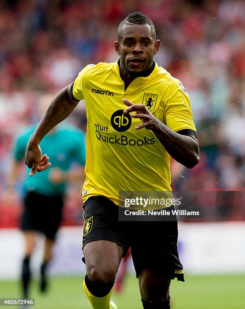 Leandro Bacuna of Aston Villa during the pre season friendly match between Nottingham Forest and Aston Villa at the City Ground on August 01, 2015 in...