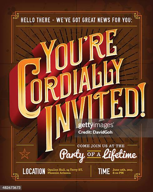 vintage typescript invitation - rustic font stock illustrations