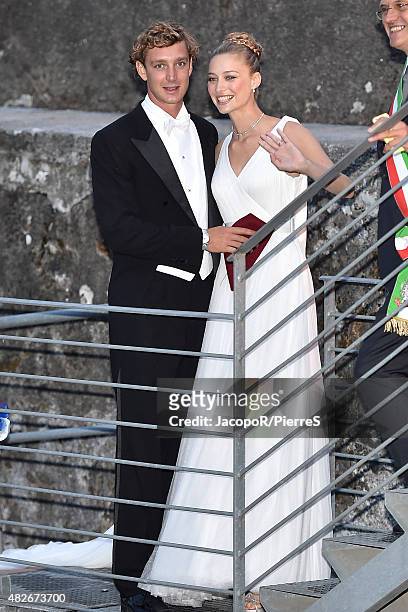 Pierre Casiraghi and Beatrice Borromeo are seen on August 1, 2015 in ANGERA, Italy.