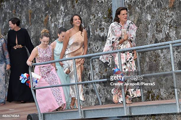 Princess Alexandra of Hanover, Pauline Ducruet and Princess Stephanie of Monaco are seen on August 1, 2015 in ANGERA, Italy.