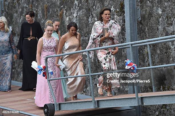 Princess Alexandra of Hanover, Pauline Ducruet and Princess Stephanie of Monaco are seen on August 1, 2015 in ANGERA, Italy.