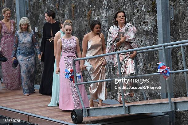 Princess Alexandra of Hanover, Pauline Ducruet and Princess Stephanie of Monaco are seen on August 1, 2015 in ANGERA, Italy.