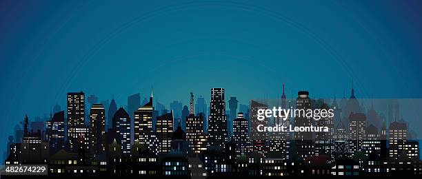 stockillustraties, clipart, cartoons en iconen met city at night (123 highly detailed buildings) - cityscape illustration