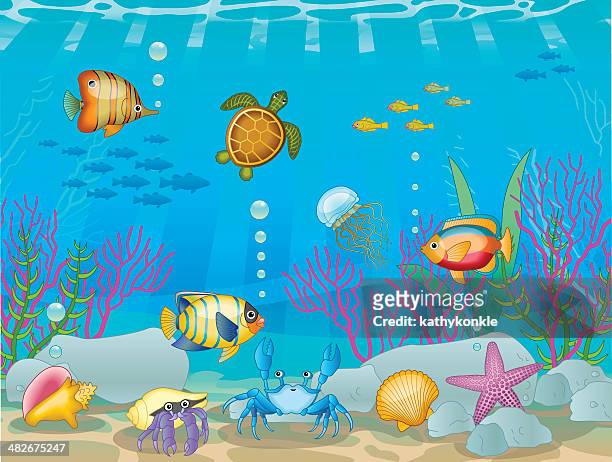underwater scene - angelfish stock illustrations