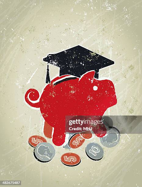 ilustraciones, imágenes clip art, dibujos animados e iconos de stock de alcancía usando un mortero de perfil en'u" - pago de matrícula