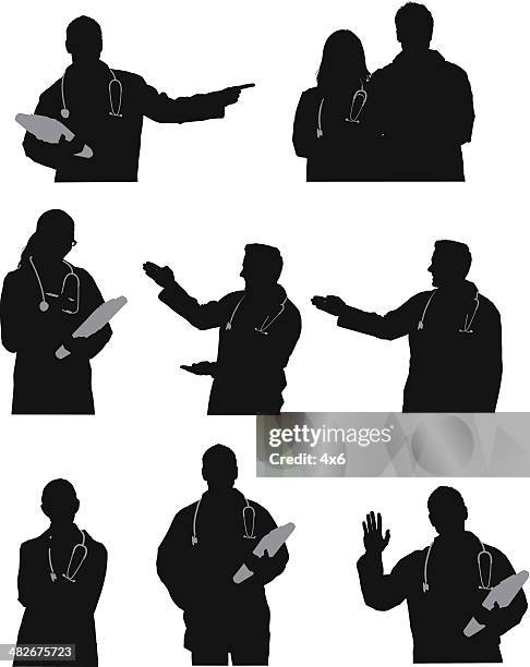 silhouette of doctors - index finger white background stock illustrations