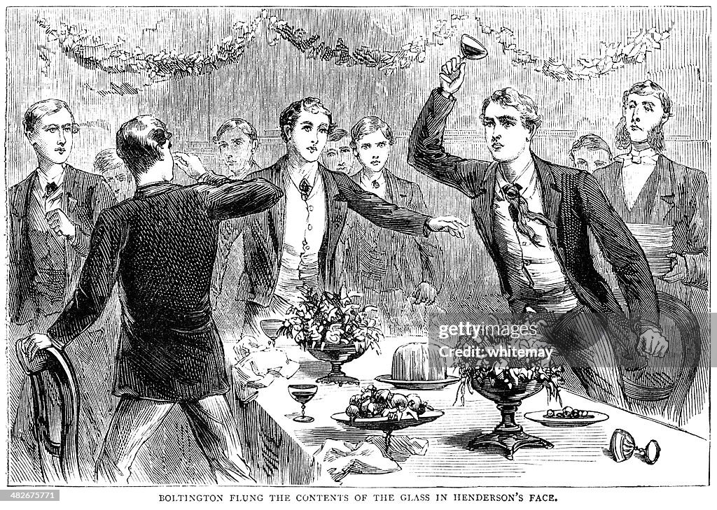 Victorian jeunes se disputer sur la table - 1881 illustration