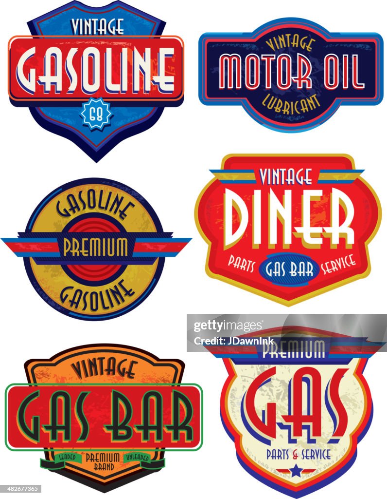 Set of retro revival or Vintage Gas Bar signs