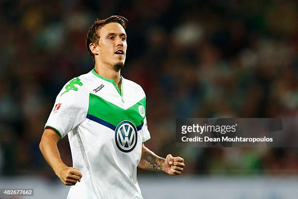 Max Kruse of VfL Wolfsburg celebrates scoring his penalty during the DFL Supercup match between VfL Wolfsburg and FC Bayern Muenchen at Volkswagen...