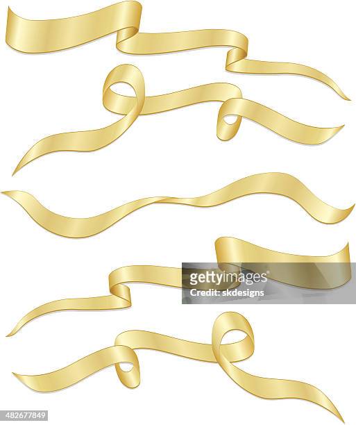 glänzende metallic-gold bänder und banner-set - gold satin ribon stock-grafiken, -clipart, -cartoons und -symbole