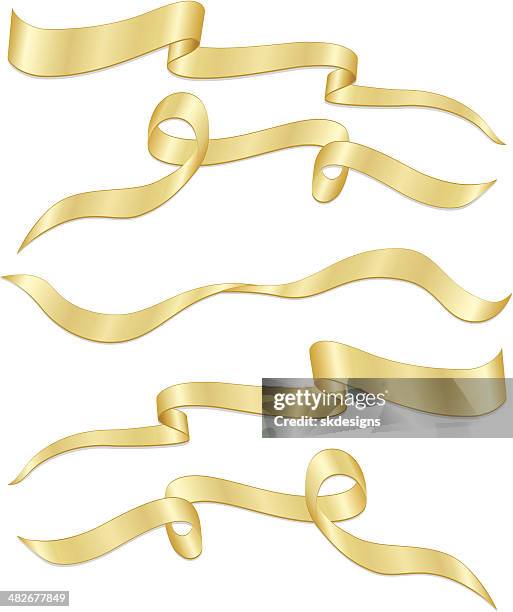 shiny metallic gold ribbons, banners set - gold ribbon stock illustrations