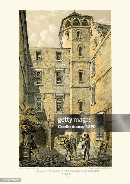 medieval architecture house in the rue des trois pucelles, tours - tours france 幅插畫檔、美工圖案、卡通及圖標