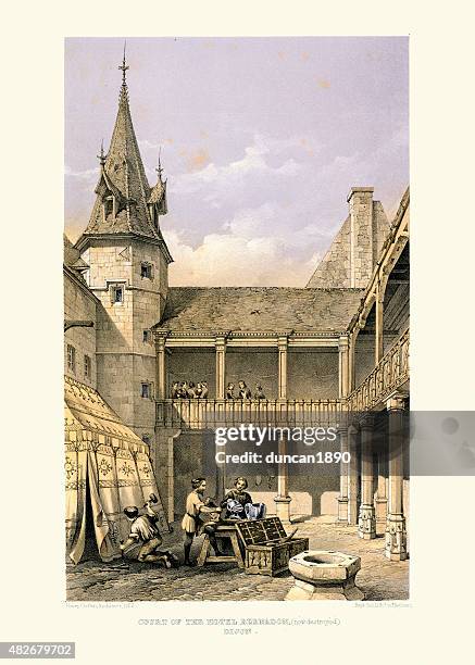 medieval architecture - court of the hotel bernadon, dijon - squire stock illustrations