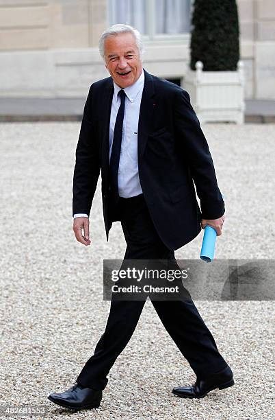 Francois Rebsamen, Minister of Labour, Employment and Social Dialogue arrives to attend a cabinet meeting at the Elysee Palace on April 4, 2014 in...