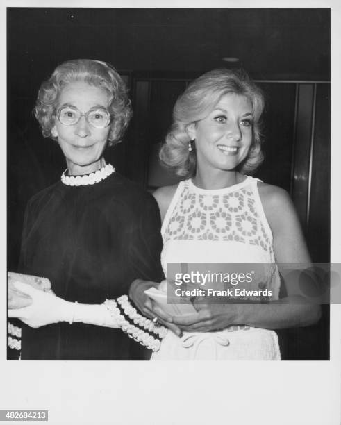 Actress Michael Learned with her friend at the Emmy Awards, Los Angeles, California, 1974.