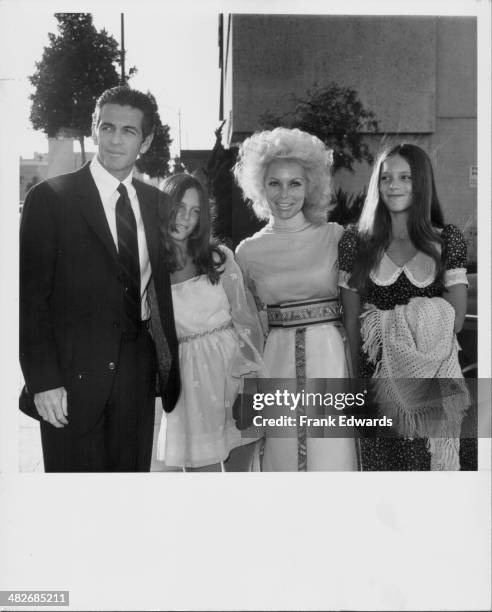 Actress Janet Leigh with her husband Robert Brandt and daughter Kelly and Jamie Lee Curtis at a Hollywood party, California, 1968.
