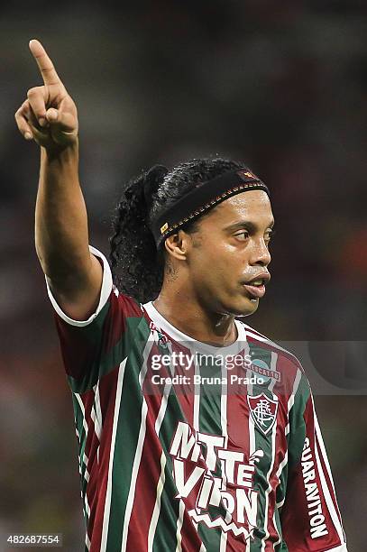 Ronaldinho of Fluminense during the Brasileirao Series A 2015 match between Fluminense and Gremio at Maracana Stadium on August 01, 2015 in Rio de...