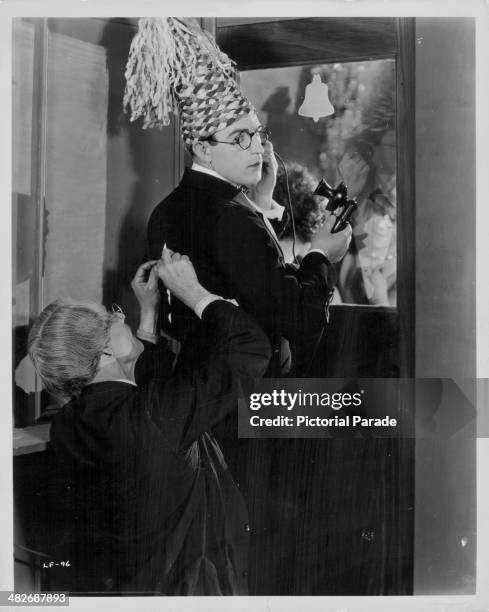 Actor Harold Lloyd on the set of the movie 'The Freshman', 1925.