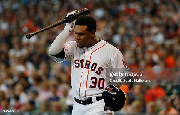 Carlos Gomez of the Houston Astros steps to the plate in the first inning during their game against the Arizona Diamondbacks at Minute Maid Park on...