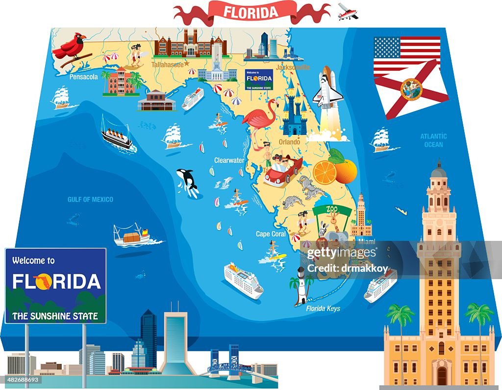 Cartoon map of Florida