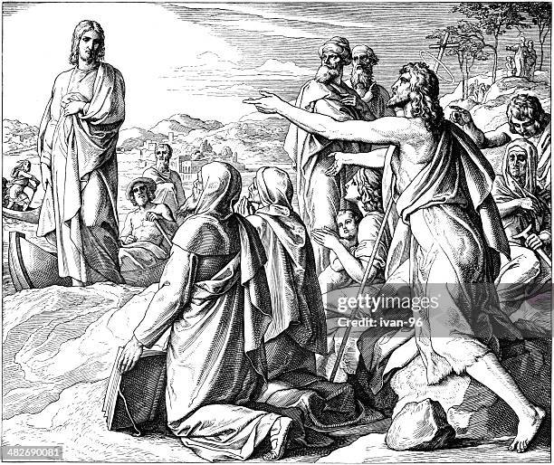 john anrufe jesus das lamm of god - johannes der täufer stock-grafiken, -clipart, -cartoons und -symbole