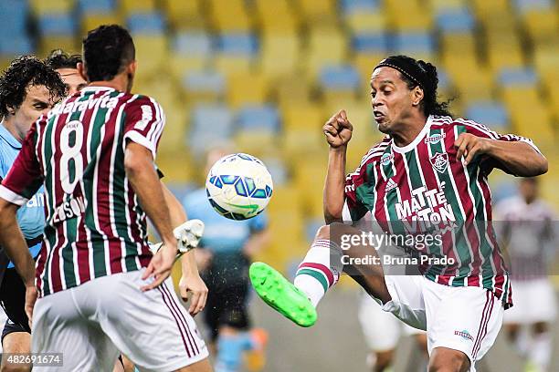 Ronaldinho of Fluminense during the Brasileirao Series A 2015 match between Fluminense and Gremio at Maracana Stadium on August 01, 2015 in Rio de...