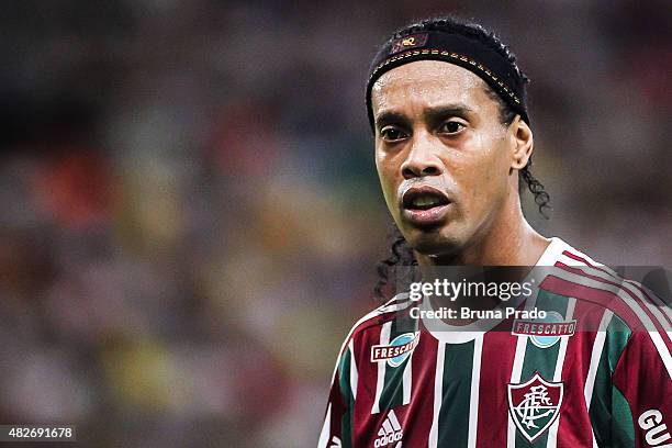 Ronaldinho of Fluminense during the Brasileirao Series A 2015 match between Fluminense and Gremio at Maracana Stadium on August 01, 2015 in Rio de...